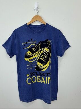 Kurt Cobain Graphic Tee Crew Neck Short Sleeve Mens M Blue Cotton